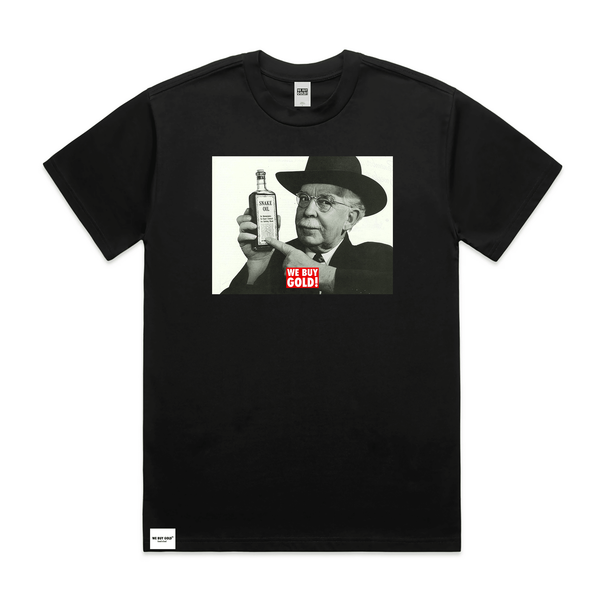 SNAKE OIL SALESMAN PRINTED T - SHIRT - We Buy Gold Brand